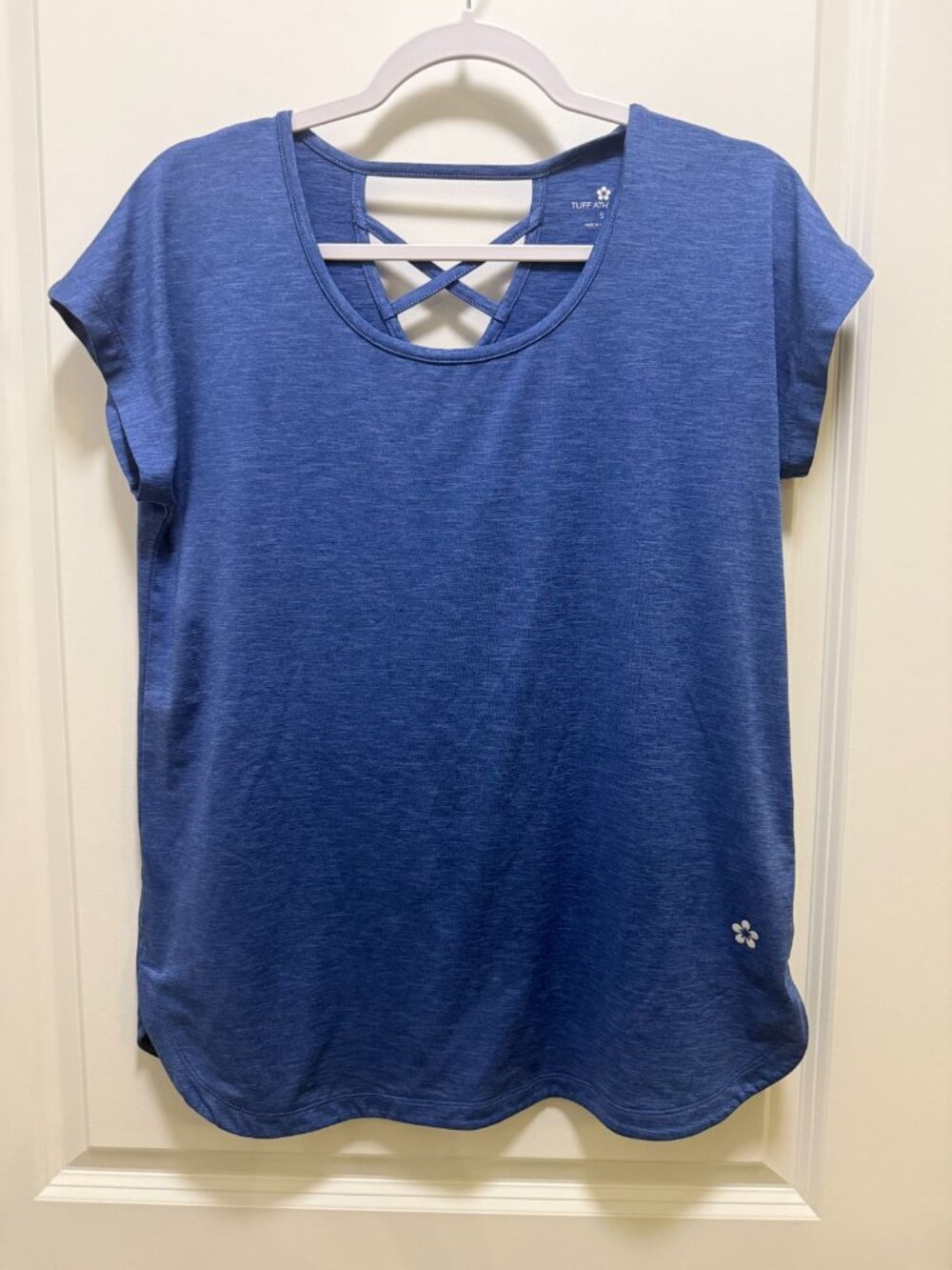 Tuff Athletics Blue Criss-Cross Back Activewear T-Shirt Sz S